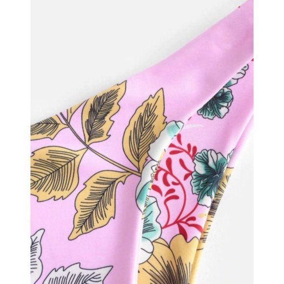 ZAFUL Flower Printed High Leg Bikini Bottom Pink - Picture 4 of 9